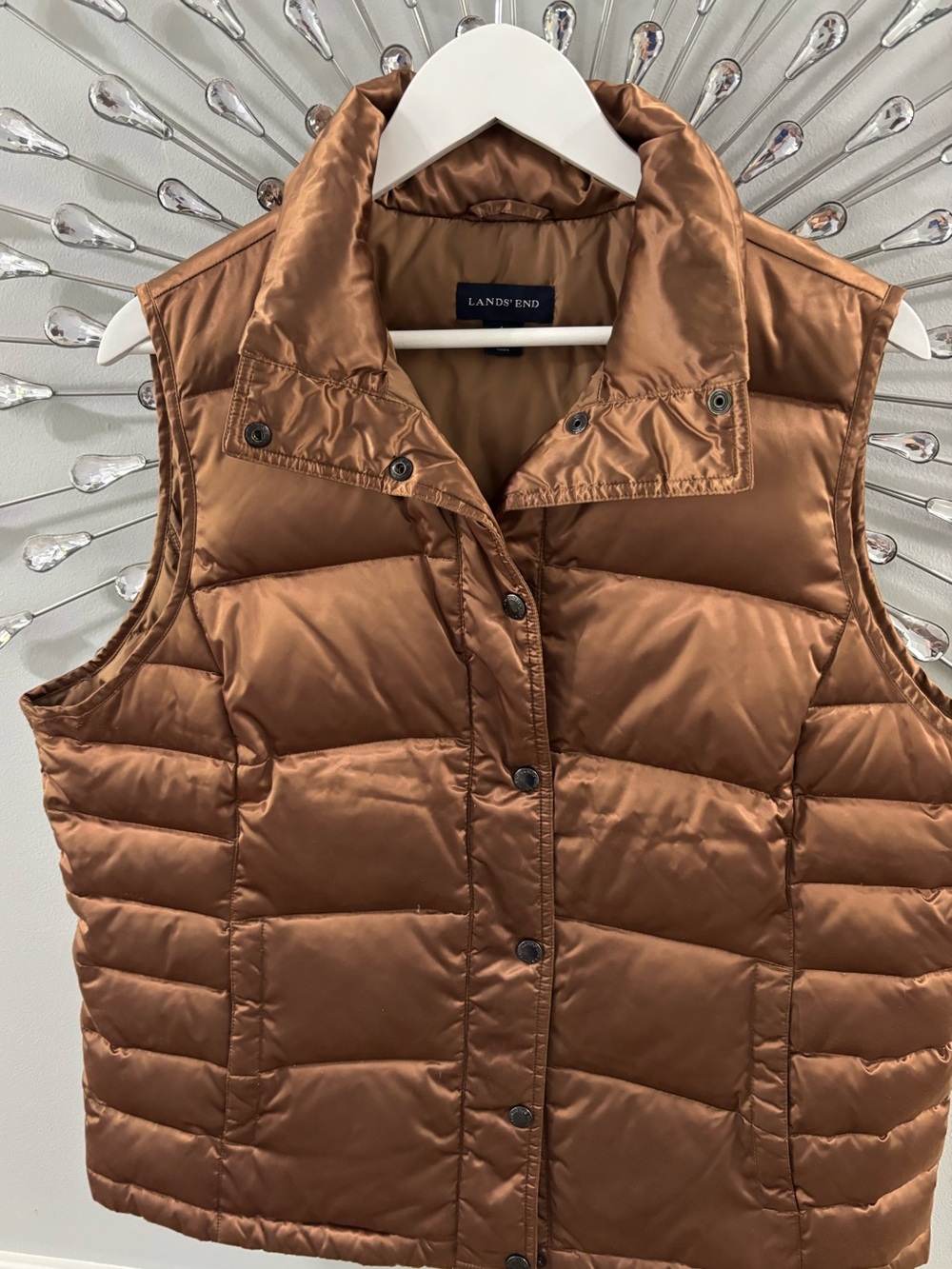 Lands’ End Shiny Copper Down Feather Puffer Vest ~ Bronze Brown - Size Large
